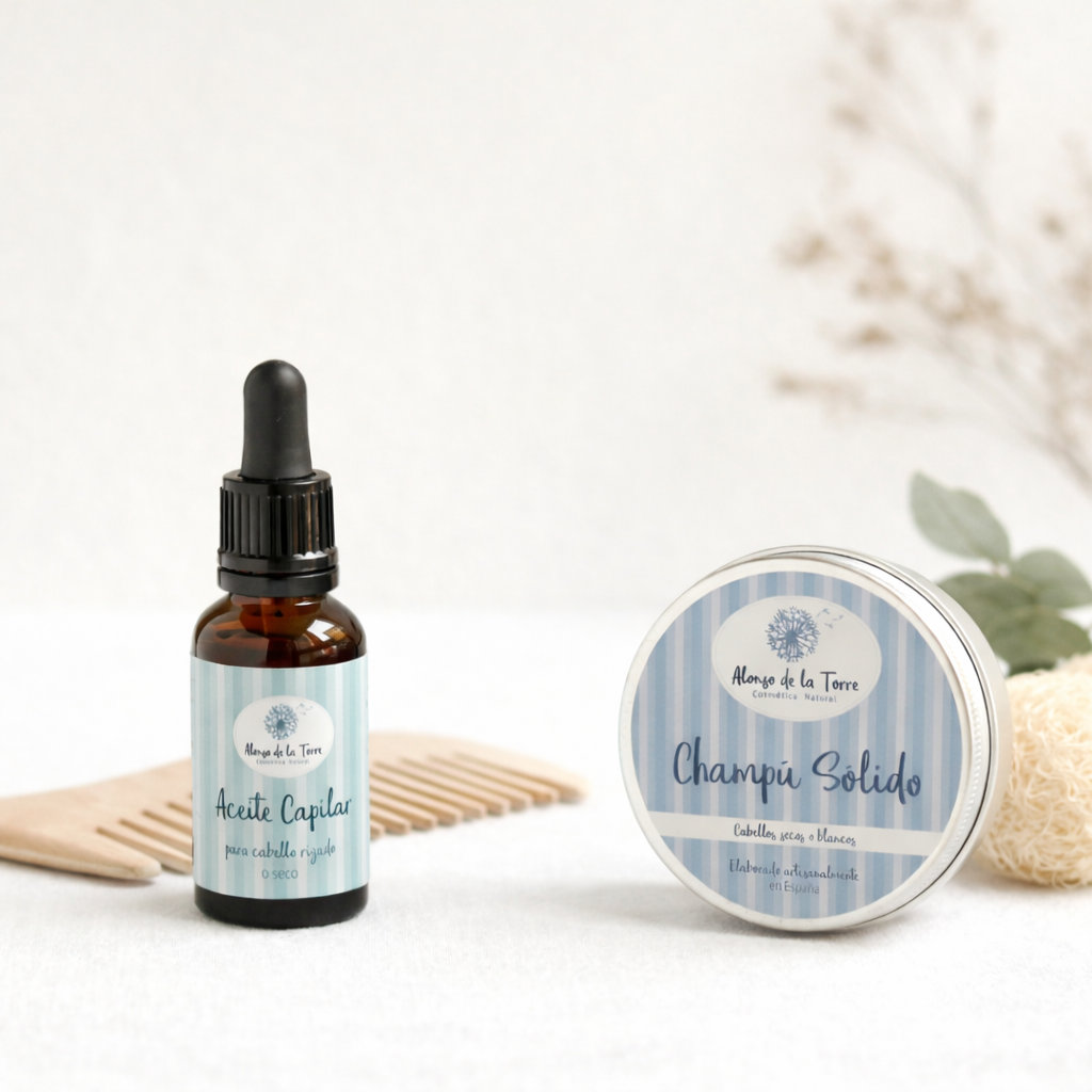 Aceite y champú sólido para cabello seco