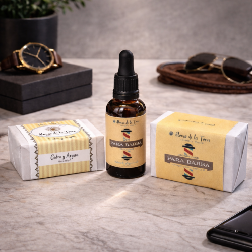 Aceite y jabón para barba en caja kraft