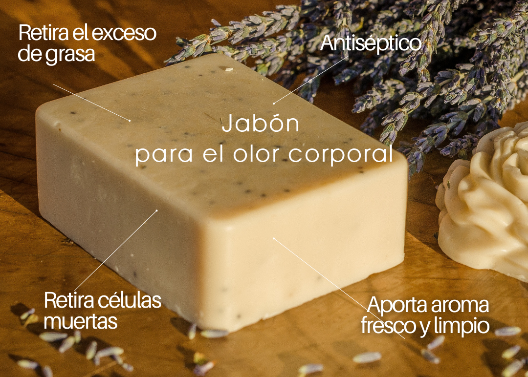 Jabón artesanal con propiedades antisepticas y aromáticas.