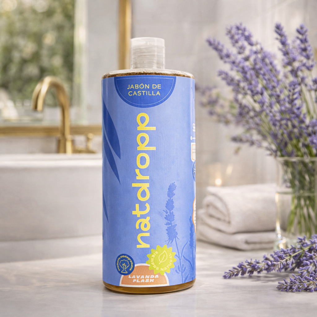 Jabón de Castilla lavanda en baño elegante.