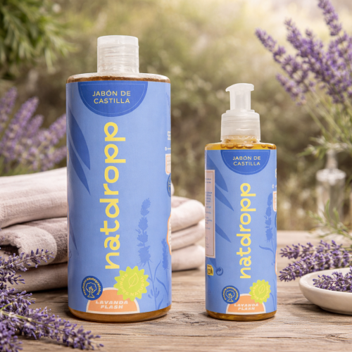 Jabón de Castilla con aroma a lavanda al aire libre.